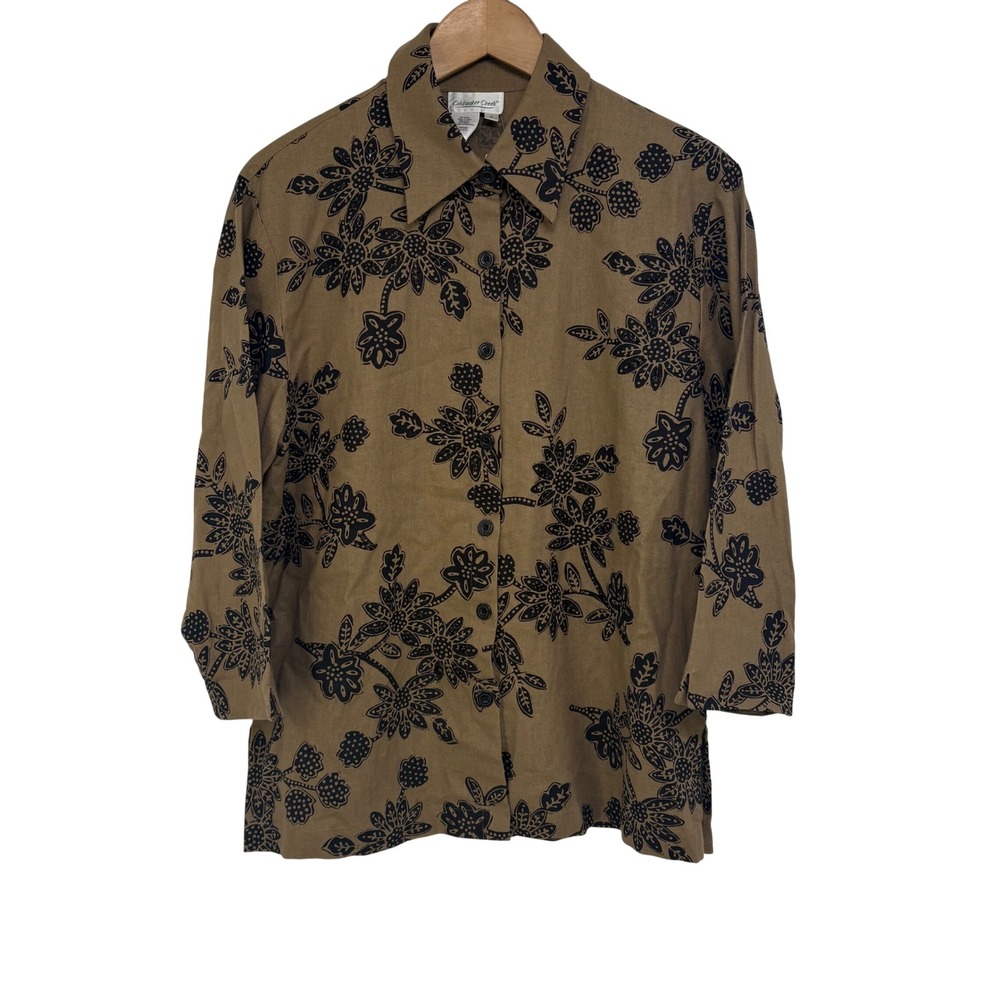 Coldwater Creek Oversized Batik Floral Linen Blend Beaded Top S Coastal Resort